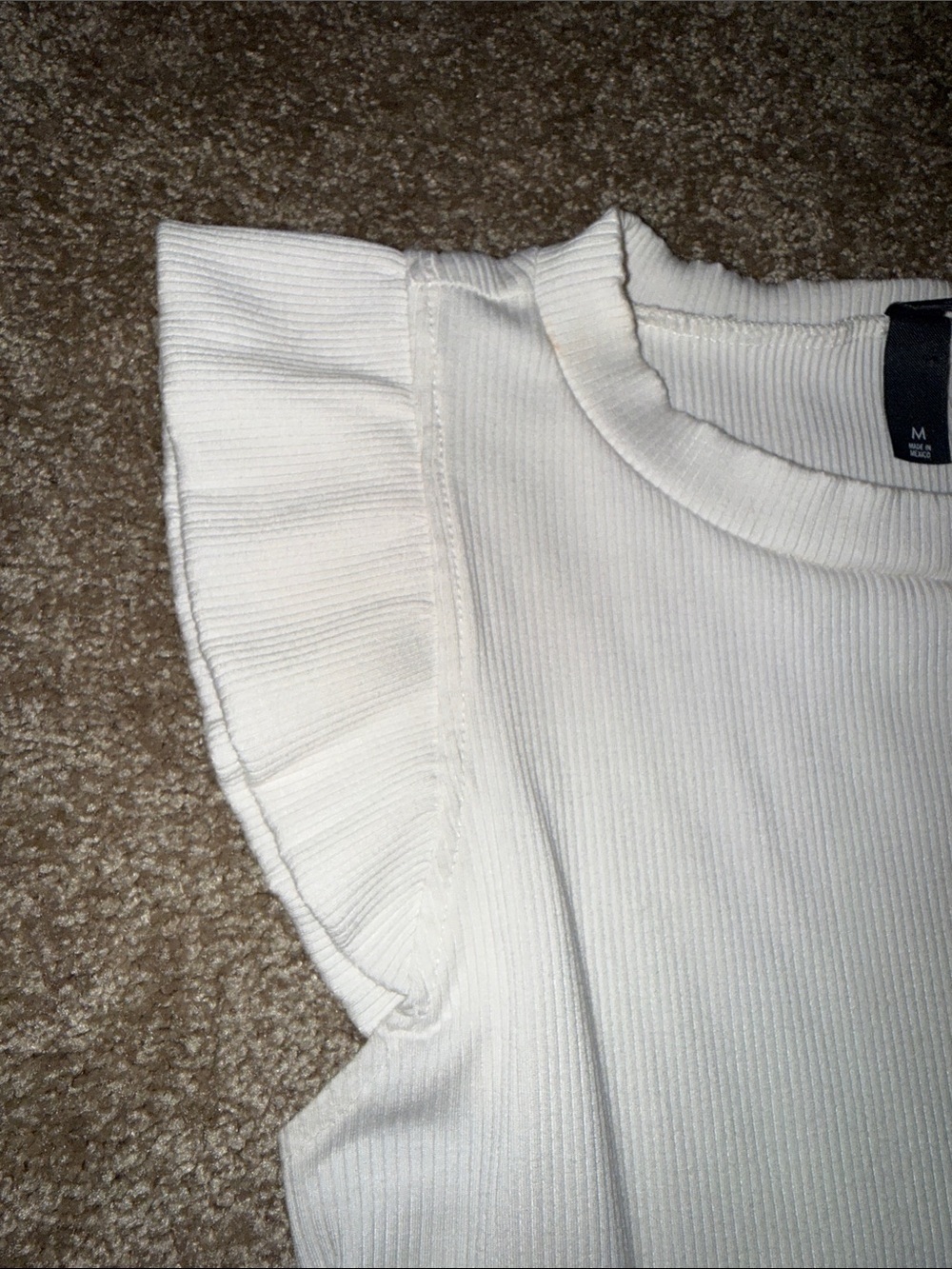 Alya Ivory Ruffle Sleeve Ribbed Tank - medium. G - Picture 3 of 6